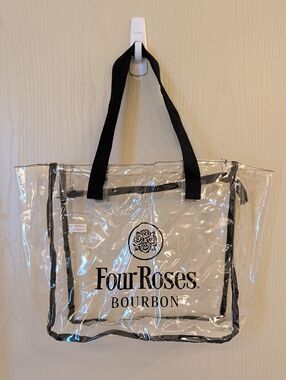 Four Roses Bourbon Clear Stadium Approved Tote Bag NWOT Zip Top Black Handles